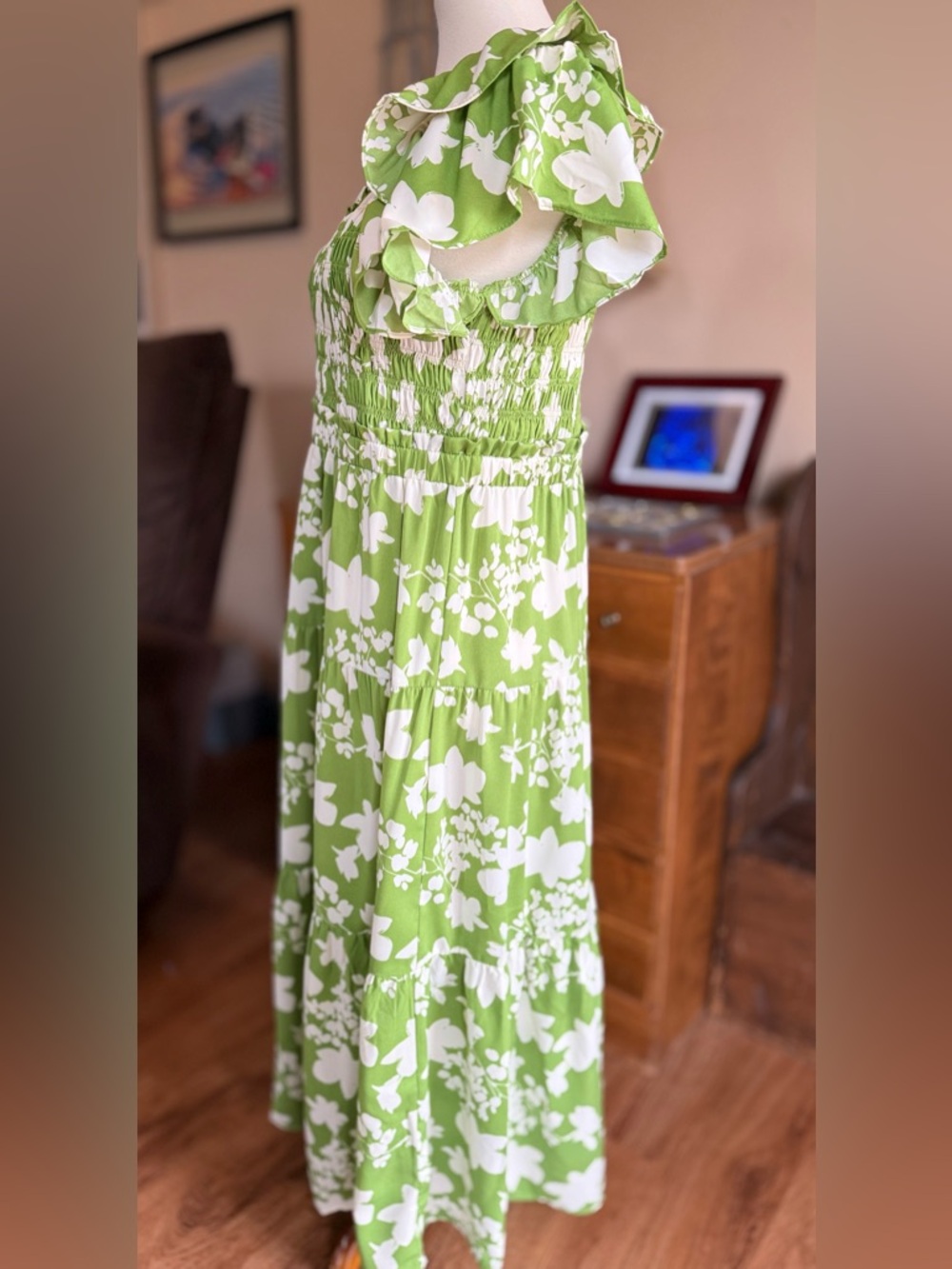 NWT Umgee Olive Floral Midi Dress - Picture 7 of 9